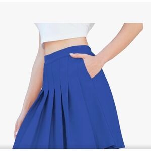 SANGTREE Women's Pleated Skirt Plus Size Skater Tennis Uniform Skort Pocket Blue